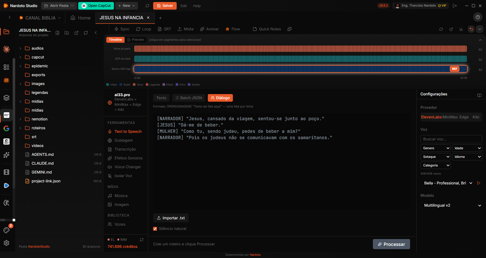 Diálogos multi-voz com ElevenLabs