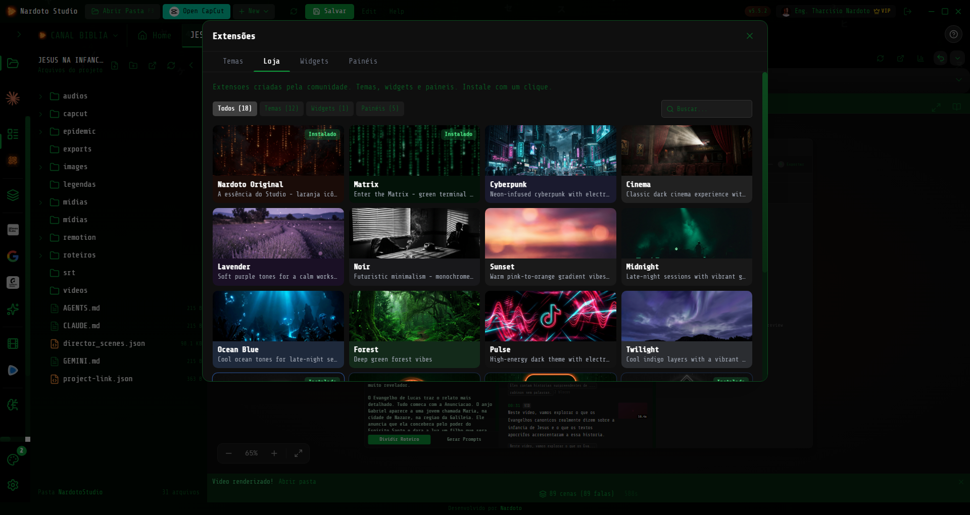 Loja de extensões e temas