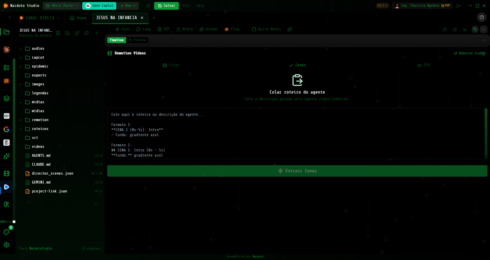 Remotion com tema Matrix