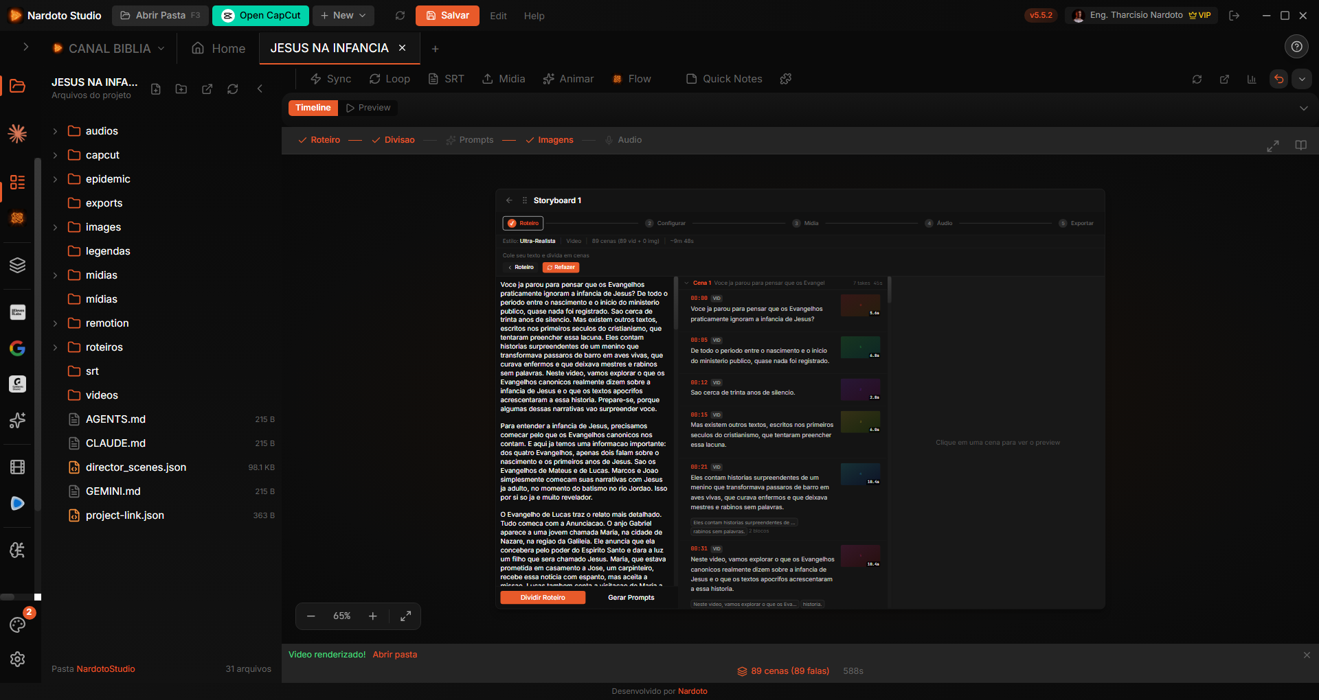 Storyboard com 89 cenas