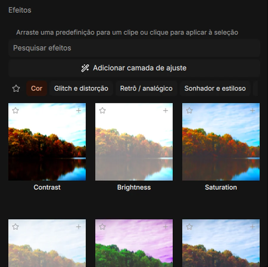 Efeitos de cor e filtros