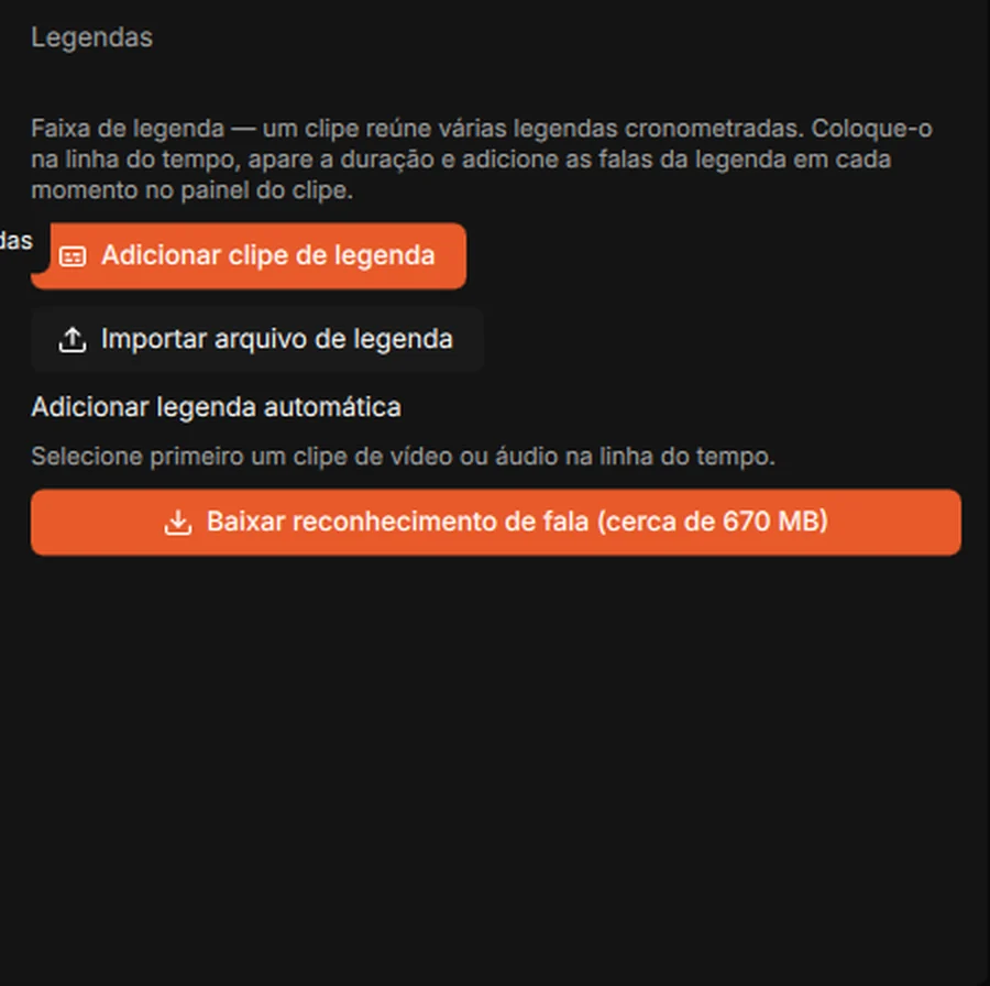 Painel de legendas