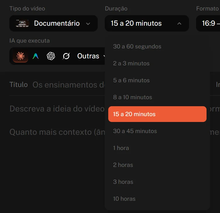 Durações de 30 segundos a 10 horas