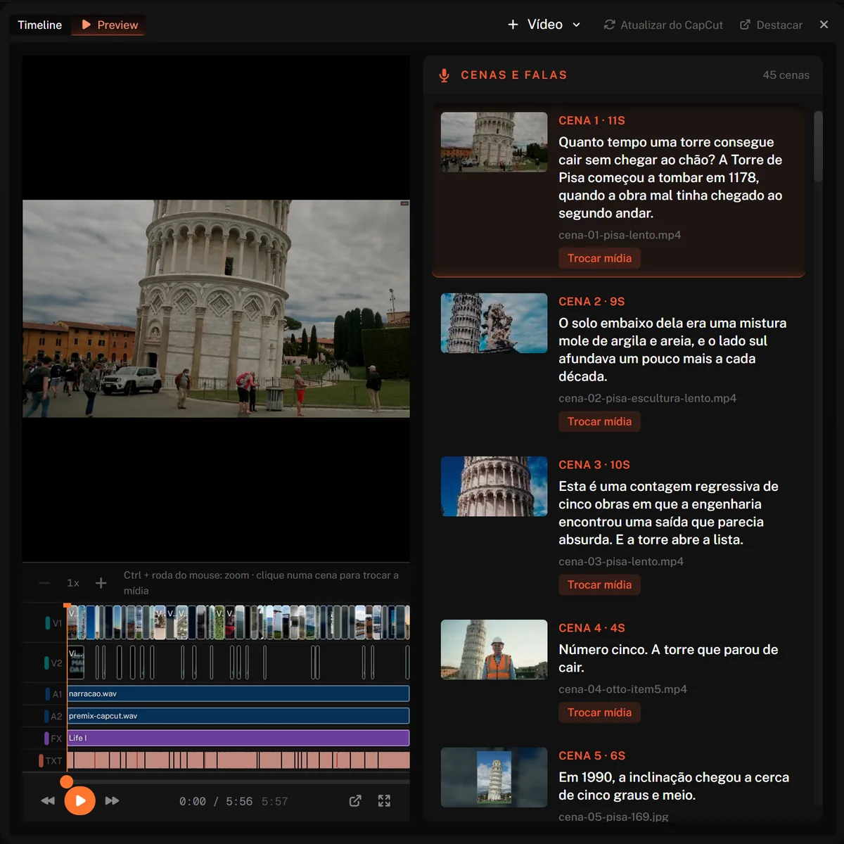 Prévia de um documentário sobre a Torre de Pisa