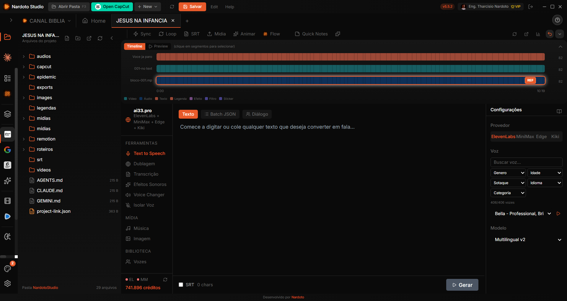Nardoto Studio com o chat de IA aberto